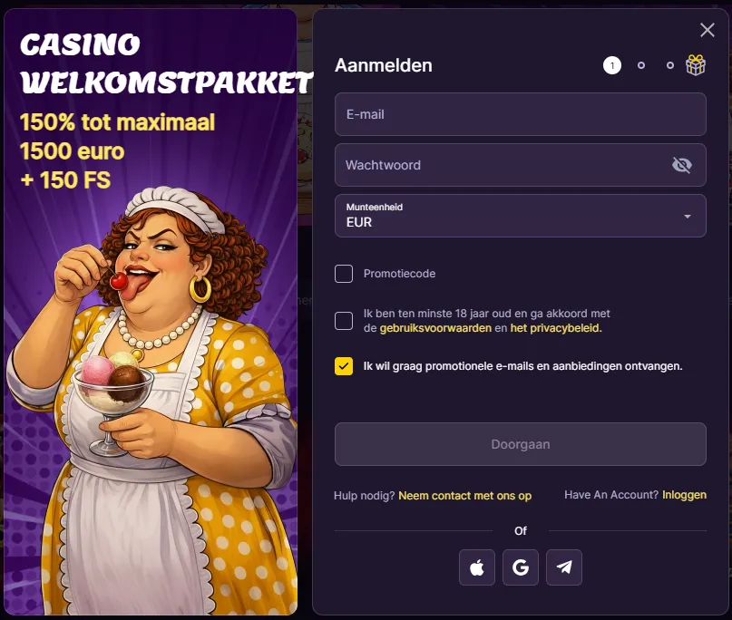 Een account aanmaken bij MamaBet